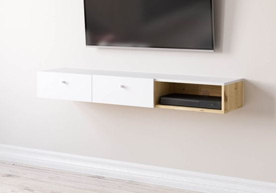 Furnitura Viseča TV omarica TARA 140 cm HRAST + BELA