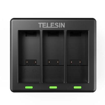TELESIN 3-slot polnilnik za GoPro Hero 9 / 10 / 11 / 12 + baterije 2ks, črna