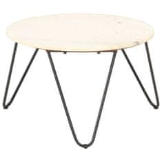 Vidaxl Klubska mizica bela 65x65x42 cm pravi kamen z marmorno teksturo