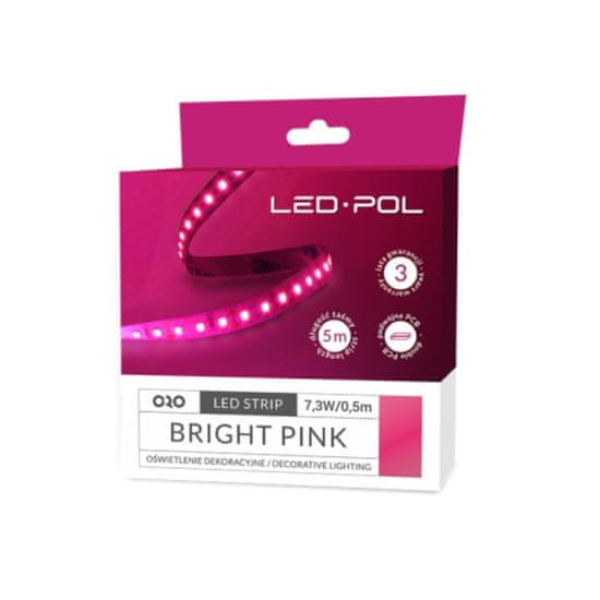 ORO Barvni LED trak svetlo pink "BRIGHT PINK" 14,6w/m 12V IP20 5m