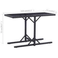 Vidaxl Vrtna miza črna 110x53x72 cm steklo in poli ratan