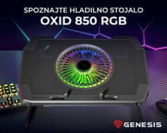 OXID 850 RGB, hladilno stojalo / podstavek za prenosnike do 43,94 cm (17,3), 6 naklonov, RGB LED osvetlitev, 5 ventilatorjev, črno
