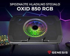 Genesis OXID 850 RGB, hladilno stojalo / podstavek za prenosnike do 43,94 cm (17,3), 6 naklonov, RGB LED osvetlitev, 5 ventilatorjev, črno