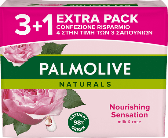 Palmolive Naturals Milk&Rose toaletno milo, 90g, 3+1