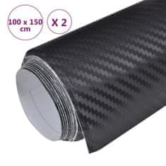 Vidaxl Folija za avto 2 kosa 3D črna 100x150 cm