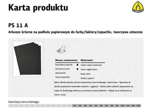 KLINGSPOR PAPIRNI PESKI Listi 230mm x 280mm PS11A Mokra gr. 500 /50 kosov.