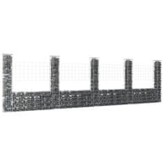 Vidaxl Gabion košara U-oblike s 5 stebri železo 500x20x150 cm