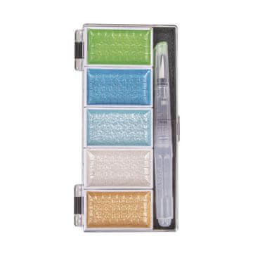 Rayher.	 Akvarel Metallic, Blue-green, 5 barv 25x45mm, +H2O čopič