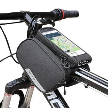 WOZINSKY Kolesarska torba za okvir + snemljiv ovitek za telefon do 6,5" 1,5 l, črna