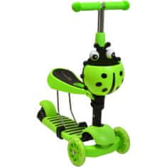 Otroški skiro 2v1 PIKAPOLONICA s kolesi LED, zelena H-001-ZE