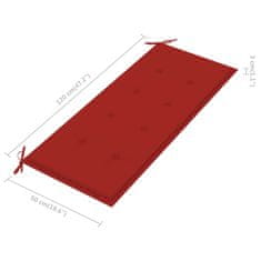 Vidaxl Klop Batavia z rdečo blazino 120 cm trdna tikovina