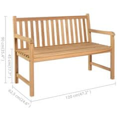 Vidaxl Vrtna klop z zeleno blazino 120 cm trdna tikovina