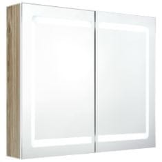 Greatstore LED kopalniška omarica z ogledalom bela in hrast 80x12x68 cm
