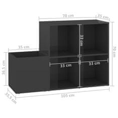 Vidaxl Omara za čevlje visok sijaj siva 105x35,5x70 cm iverna plošča