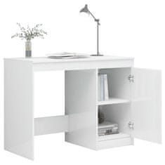 Vidaxl Pisalna miza visok sijaj bela 140x50x76 cm iverna plošča
