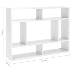 Greatstore Stenska polica visok sijaj bela 75x16x55 cm iverna plošča