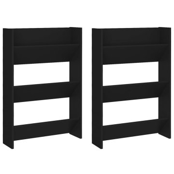 Vidaxl Stenska omara za čevlje 2 kosa črna 60x18x90 cm iverna plošča