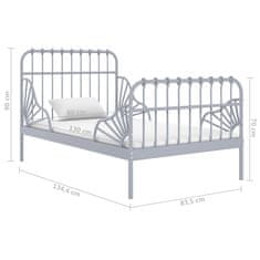 Vidaxl Raztegljiv posteljni okvir siv kovinski 80x130/200 cm