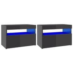 Vidaxl Nočna omarica z LED lučkami 2 kosa visok sijaj siva 60x35x40 cm