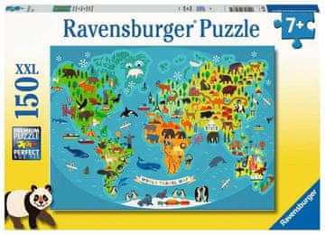 Ravensburger Puzzle Zemljevid sveta divjih živali XXL 150 kosov