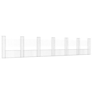 Vidaxl Gabion košara U-oblike s 7 stebri železo 740x20x150 cm