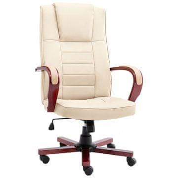 Greatstore Pisarniški stol krem pravo usnje