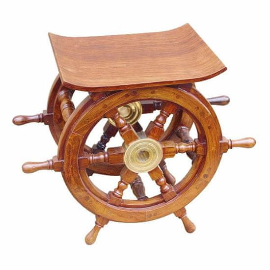 Bashan Mizica ali stol v obliki ladijskega volana - lesen dizajnerski morski kos pohištva, mizica ali stolček s pridihom morja, višina 39cm