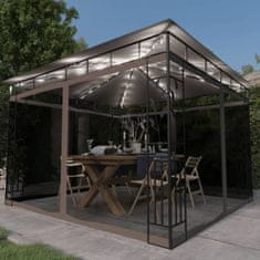 Vidaxl Paviljon s komarnikom in lučkami 3x3x2,73 m taupe 180 g/m2