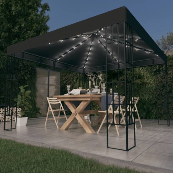 Vidaxl Paviljon z lučkami 3x3 m antraciten