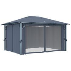 Vidaxl Paviljon z zaveso in lučkami 400x300 cm antraciten aluminij
