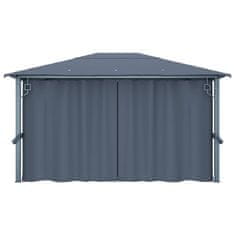 Vidaxl Paviljon z zaveso in lučkami 400x300 cm antraciten aluminij