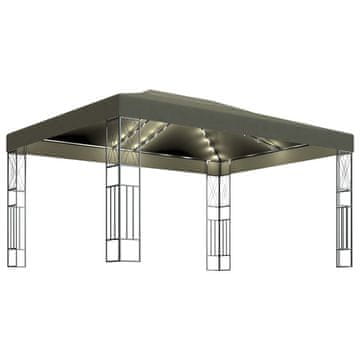 Vidaxl Paviljon z LED lučkami 3x4 m taupe blago
