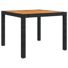 shumee Vrtna miza 90x90x75 cm poli ratan in akacijev les črna