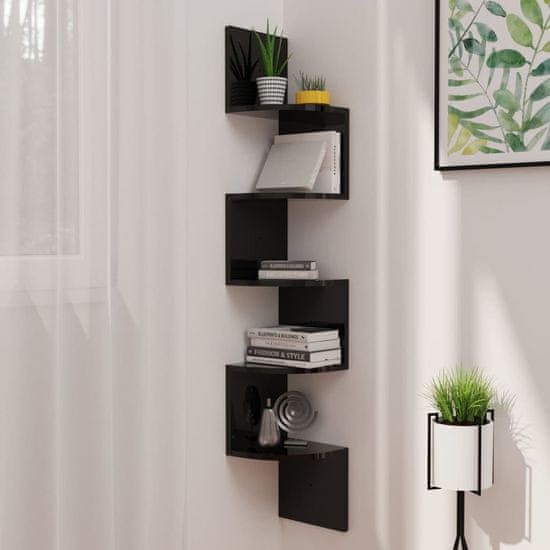 Greatstore Stenska kotna polica visok sijaj črna 19x19x123 cm iverna pl.