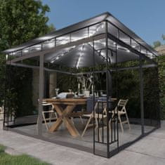 Vidaxl Paviljon s komarnikom in lučkami 3x3x2,73 m antraciten 180 g/m2