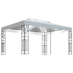 Vidaxl Paviljon z dvojno streho in LED lučkami 3x4 m bel
