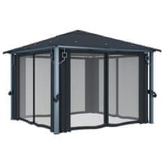 Vidaxl Paviljon z zaveso in lučkami 300x300 cm antraciten aluminij