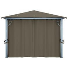 Vidaxl Paviljon z zaveso in lučkami 400x300 cm taupe aluminij