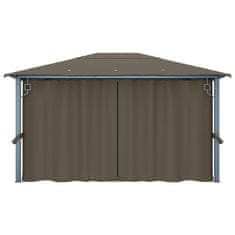 Vidaxl Paviljon z zaveso in lučkami 400x300 cm taupe aluminij