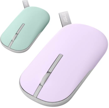 ASUS MD100 brezžična miška, tiha, Bluetooth® 5.0, RF 2.4GHz, Lilac Mist Purple in Brave Green (90XB07A0-BMU010)