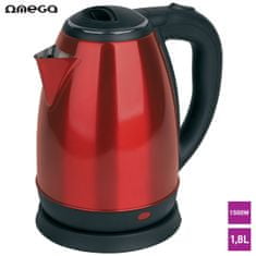 Omega OEK802 grelnik vode, 1,8 L, 1500 W, nerjaveče jeklo, rdeč