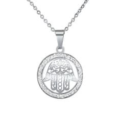 Silvego Jeklena ogrlica z obeskom za roke Fatima s kristalom KMM39914N