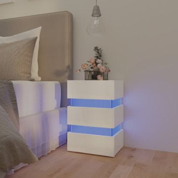Greatstore LED nočna omarica visok sijaj bela 45x35x67 cm iverna plošča