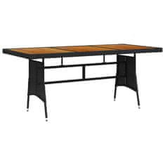 Greatstore Vrtna miza črna 160x70x72 cm poli ratan in trden akacijev les