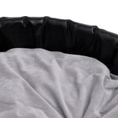 Greatstore Pasja postelja črna in siva 99x89x21 cm pliš in umetno usnje