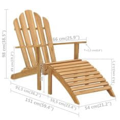 Vidaxl Adirondack stol z naslonjalom za noge iz trdne tikovine