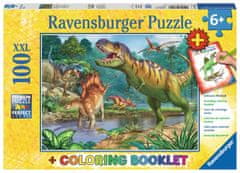 Ravensburger Sestavljanka Prazgodovinski svet dinozavrov XXL 100 kosov + pobarvanka