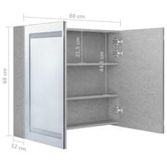Vidaxl LED kopalniška omarica z ogledalom betonsko siva 80x12x68 cm