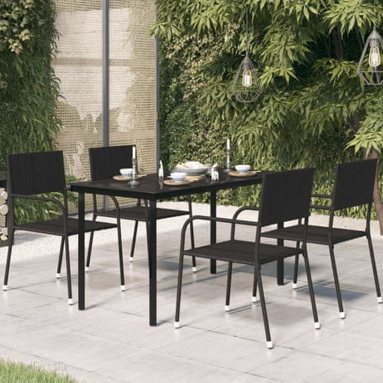 Greatstore Vrtna jedilna miza črna 140x70x74 cm jeklo in steklo