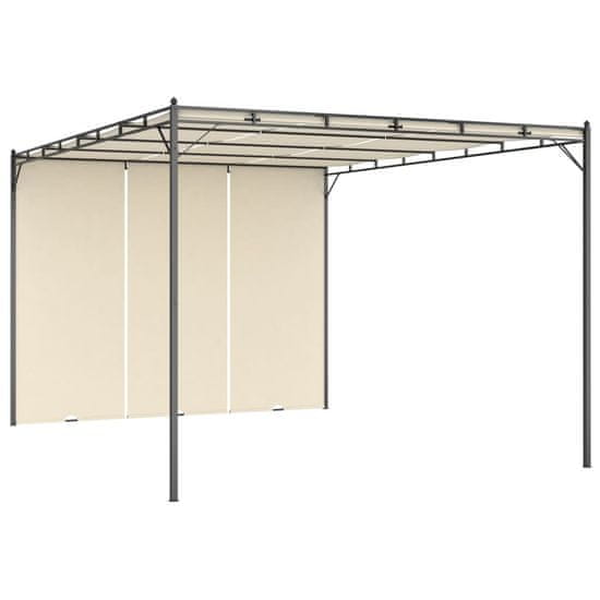 Vidaxl Vrtni paviljon s stransko zaveso 4x3x2,25 m krem